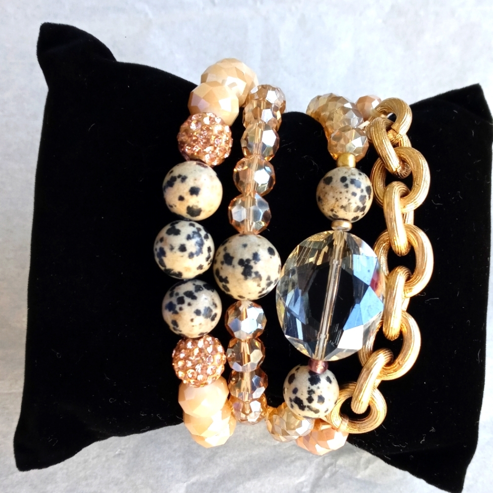 4 Layered Stackable Bead Chain Stretch Bead Bracelet Set